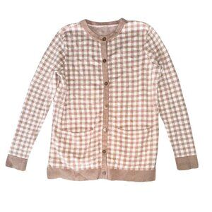 Size SIsaac Mizrahi Live! Gingham Jacquard Button Front Cardigan Cappuccino M